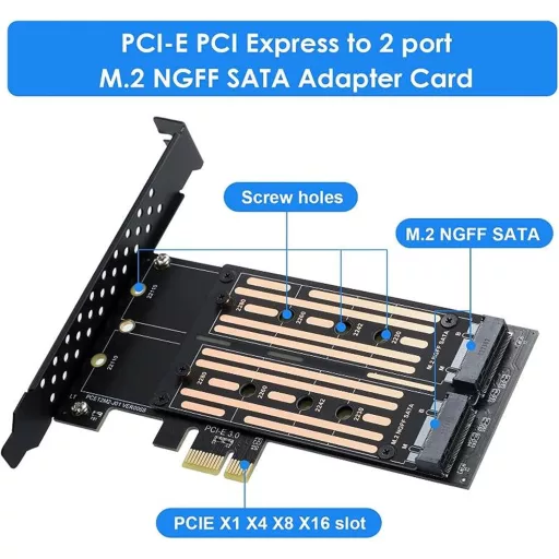 VBESTLIFE Adaptor Dual M.2 NVMe SSD PCIE - Card Convertor 6Gbps pentru M2 SATA SSD, Dimensiuni Multiple (22110/2280/2260/2242/2230), Windows/Li