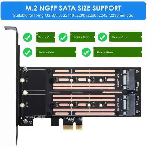 VBESTLIFE Adaptor Dual M.2 NVMe SSD PCIE - Card Convertor 6Gbps pentru M2 SATA SSD, Dimensiuni Multiple (22110/2280/2260/2242/2230), Windows/Li