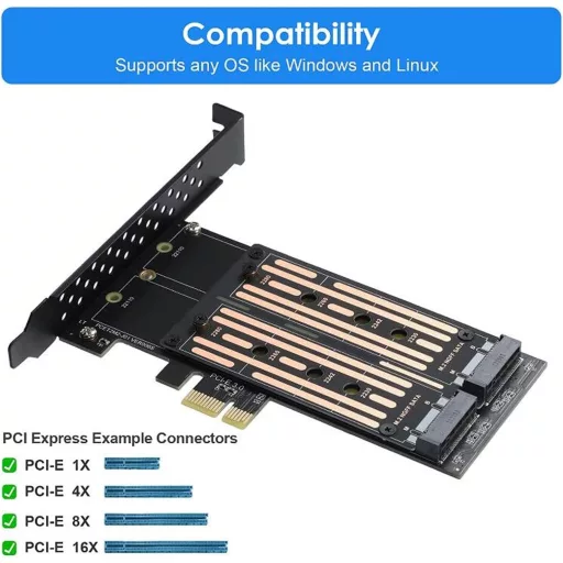 VBESTLIFE Adaptor Dual M.2 NVMe SSD PCIE - Card Convertor 6Gbps pentru M2 SATA SSD, Dimensiuni Multiple (22110/2280/2260/2242/2230), Windows/Li