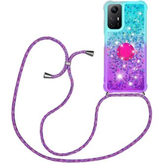   Priehľadný silikónový kryt HomiTunky na Xiaomi Redmi Note 12S 4G s retiazkou, trblietavý tekutý glitre, modro-fialový