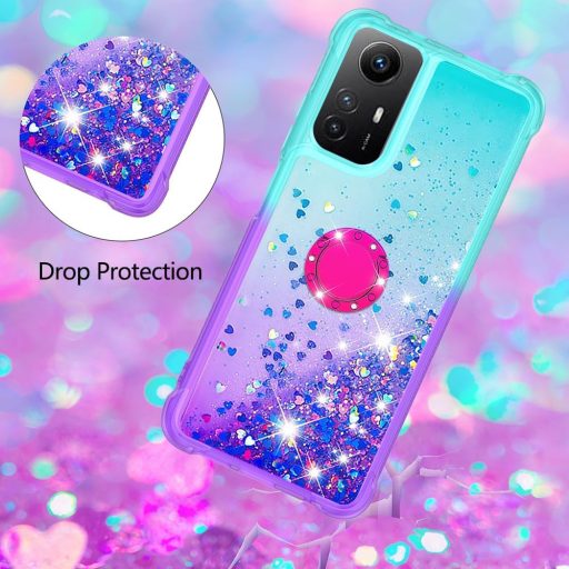 HomiTunky Xiaomi Redmi Note 12S 4G átlátszó szilikon tok lánccal, csillogó folyékony glitter, kék-lila