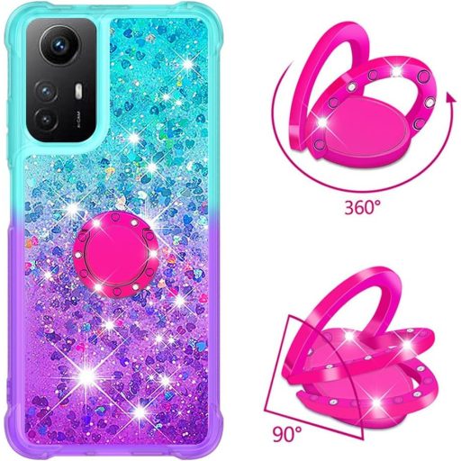 HomiTunky Xiaomi Redmi Note 12S 4G átlátszó szilikon tok lánccal, csillogó folyékony glitter, kék-lila