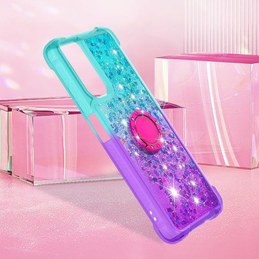 Priehľadný silikónový kryt HomiTunky na Xiaomi Redmi Note 12S 4G s retiazkou, trblietavý tekutý glitre, modro-fialový