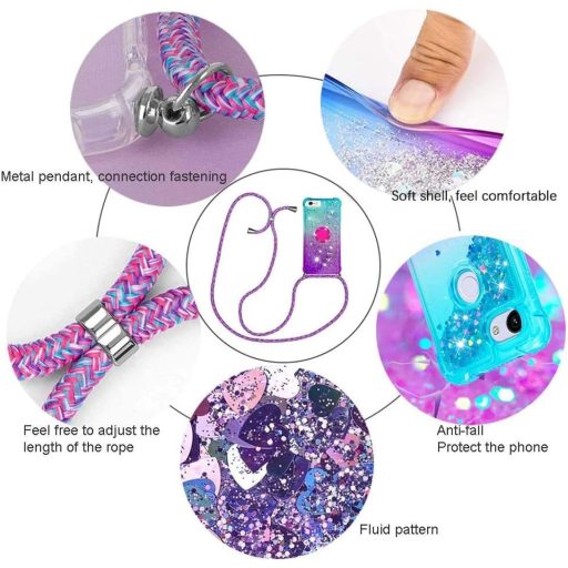 HomiTunky Husă transparentă de silicon cu lanț pentru Xiaomi Redmi Note 12S 4G, glitter lichid sclipitor, albastru-violet