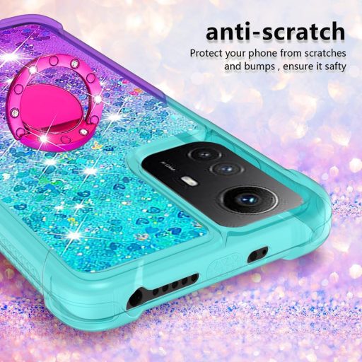 HomiTunky Husă transparentă de silicon cu lanț pentru Xiaomi Redmi Note 12S 4G, glitter lichid sclipitor, albastru-violet