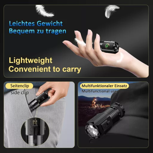 ASORT LED Zseblámpa 5000 Lumen Újratölthető 5 Üzemmód Vízálló Kemping Túrázás - Black