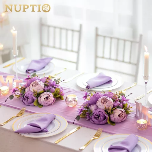 NUPTIO Baloane Artificiale Bujor - 2 bucăți 24 cm Lila, Decorațiuni Florale din Mătase pentru Centre de Masă Nuntă, Decorațiuni Interioare, Evenimente