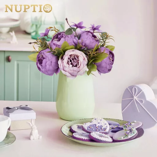 NUPTIO Művirág Bazsarózsa Gömbök - 2 db 24 cm Lila Selyem Virágdekoráció Esküvői Asztaldíszhez, Lakásdekorációhoz, Rendezvényekhez