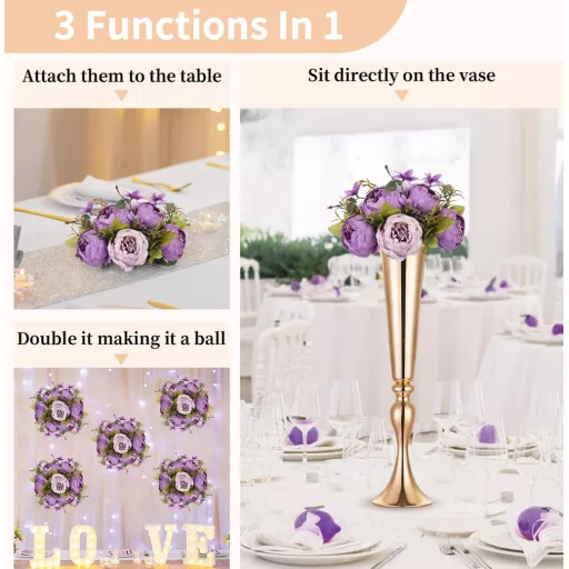 NUPTIO Baloane Artificiale Bujor - 2 bucăți 24 cm Lila, Decorațiuni Florale din Mătase pentru Centre de Masă Nuntă, Decorațiuni Interioare, Evenimente