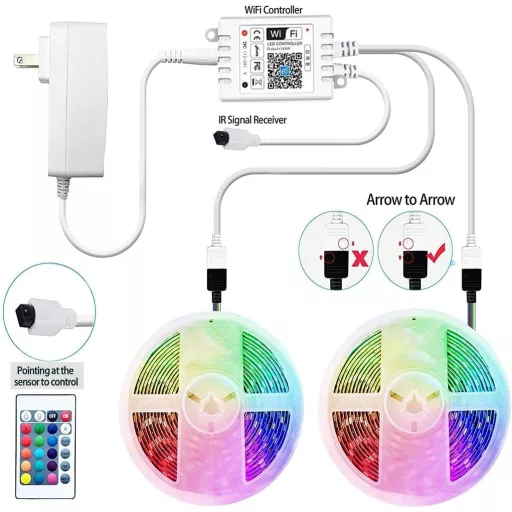 Inteligentný LED pásik ShineBurky s WiFi ovládačom, diaľkovým ovládaním RGB, kompatibilný s Alexa a Google