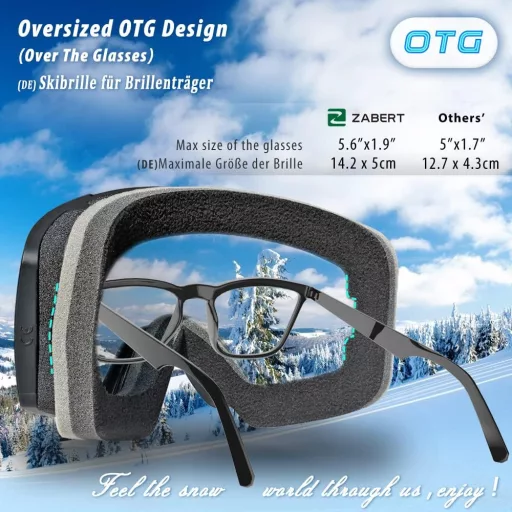 ZABERT Ochelari de schi pentru adulți și copii, peste ochelari, protecție UV, anti-ceață