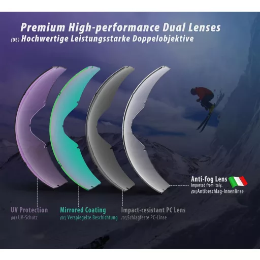 ZABERT Ochelari de schi pentru adulți și copii, protecție UV, lentilă anti-ceață