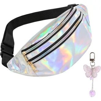   FASBET Ezüst Metallikus Övtáska Pillangó Dísszel - 80-as Évek Stílus Nőknek és Gyerekeknek