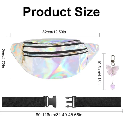 FASBET Ezüst Metallikus Övtáska Pillangó Dísszel - 80-as Évek Stílus Nőknek és Gyerekeknek