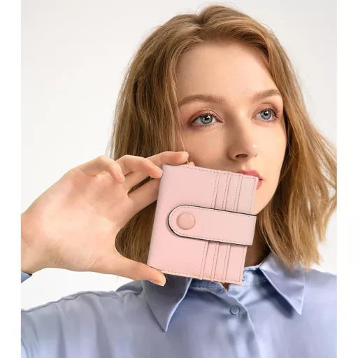 TAN.TOMI Dámska Mini Peňaženka Ružová - Viackomorové Puzdro na Karty s Patentným Zámkom