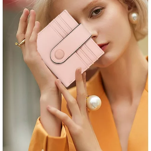 TAN.TOMI Dámska Mini Peňaženka Ružová - Viackomorové Puzdro na Karty s Patentným Zámkom