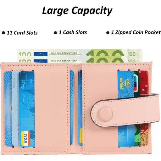 TAN.TOMI Dámska Mini Peňaženka Ružová - Viackomorové Puzdro na Karty s Patentným Zámkom