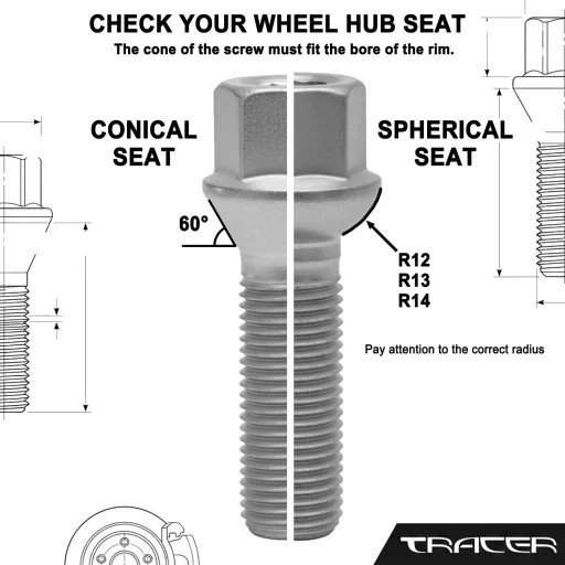 TRACER Kerékcsavar M14x1.5 35mm Kúpos Gallér Fekete 10db
