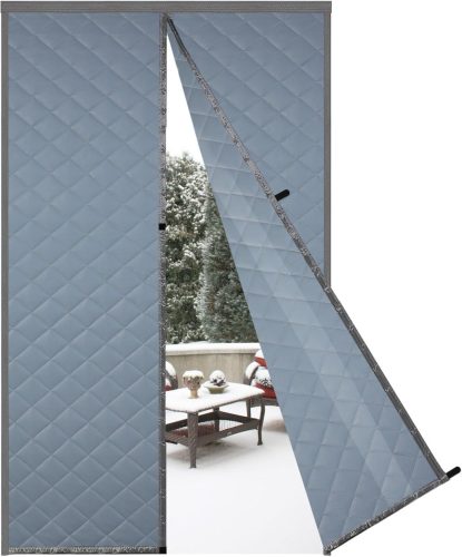 Cortină termoizolantă magnetică pentru ușă Risareyi, 81*203 cm, piele PU gri, impermeabilă, rezistentă la vânt, antipraf, protecție împotriva căldurii și frigului