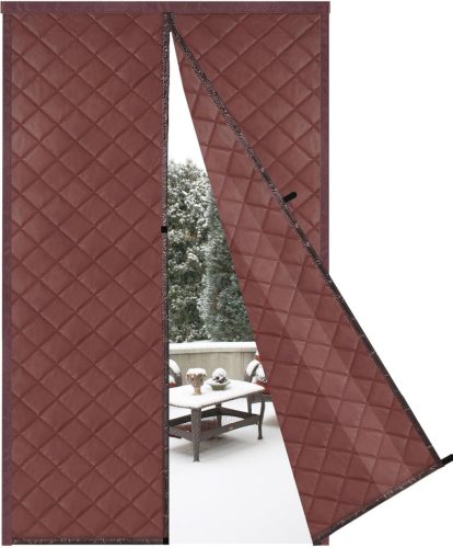Cortină magnetică termoizolantă pentru ușă Risareyi, 75x215 cm, Piele PU Maro, Protecție împotriva căldurii și frigului