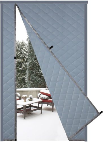 Magnetická termoizolačná závesná clona na dvere Risareyi, 140x205 cm, sivá PU koža, ochrana proti teplu a chladu