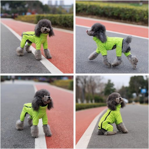 lovelonglong Haină de câine rezistentă la vânt, pentru câini mici, medii și mari, haină de iarnă polară cu 4 picioare, cu fermoar, verde, mărimea L, hidrofugă