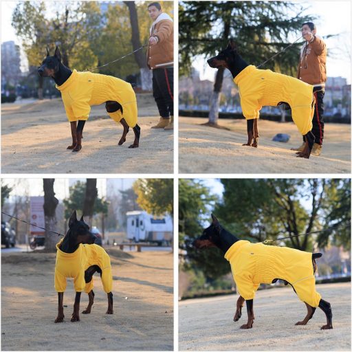 Haină de câine rezistentă la vânt Lovelonglong, pentru câini mici, medii și mari, jachetă de iarnă polar cu 4 picioare, cu fermoar, galbenă, mărimea L