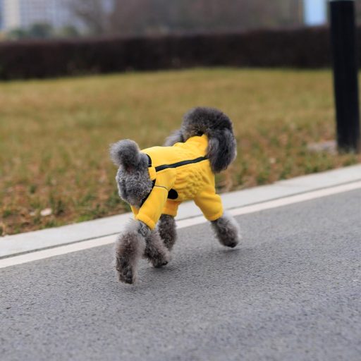 Haină de câine rezistentă la vânt Lovelonglong, pentru câini mici, medii și mari, jachetă de iarnă polar cu 4 picioare, cu fermoar, galbenă, mărimea L