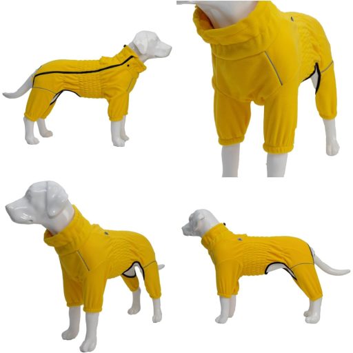 Haină de câine rezistentă la vânt Lovelonglong, pentru câini mici, medii și mari, jachetă de iarnă polar cu 4 picioare, cu fermoar, galbenă, mărimea L