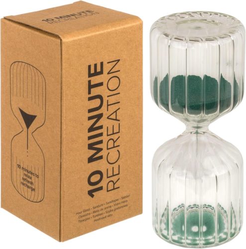 MIJOMA Elegáns Üveg Homokóra 10 Perces Időzítéshez - Relaxációs és Időkezelési Eszköz - 6x13,5 cm - Zöld Dekoráció Otthonba, Irodába