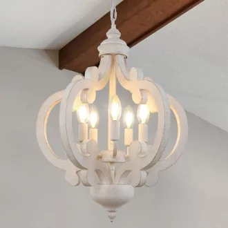  Candelabru vintage alb KMaiPem cu 5 brațe, lampă suspendată rustică pentru sufragerie
