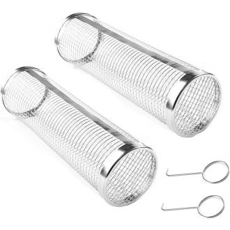   Shnmin Rozsdamentes Acél Grill Kosár 2 Darabos Szett - Hengeres Grillező Kosár BBQ Sütőhöz, Zöldség Hús Hal Grillezéshez