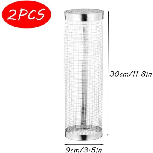 Set de 2 coșuri grătar din oțel inoxidabil Shnmin - Coș cilindric pentru grătar, pentru cuptor BBQ, pentru grătar legume, carne, pește