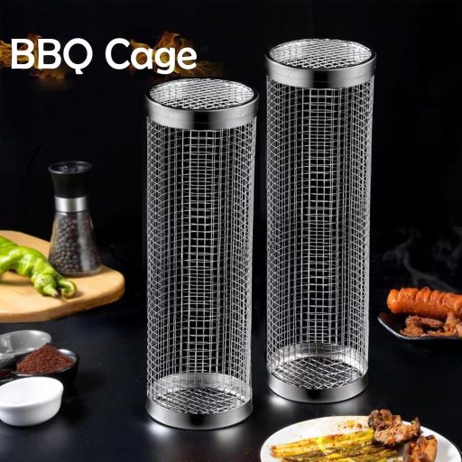 Set de 2 coșuri grătar din oțel inoxidabil Shnmin - Coș cilindric pentru grătar, pentru cuptor BBQ, pentru grătar legume, carne, pește