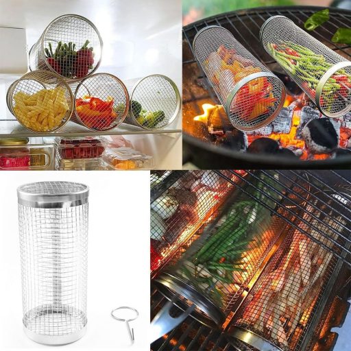 Set de 2 coșuri grătar din oțel inoxidabil Shnmin - Coș cilindric pentru grătar, pentru cuptor BBQ, pentru grătar legume, carne, pește