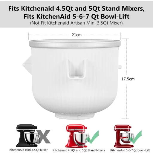 Gdrtwwh Fagylalt Készítő Tartozék KitchenAid Robotgéphez, Jégkrém és Sorbet Készítő, 4.3-4.8L Tálhoz, Mosogatógépben Mosható