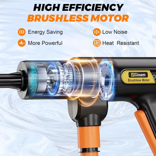 Highsam Mașină de spălat cu presiune, fără fir, 943 PSI - cu 2 acumulatori de 4000mA, spumator, cap 6-în-1 și duză rotativă la 180° Tis