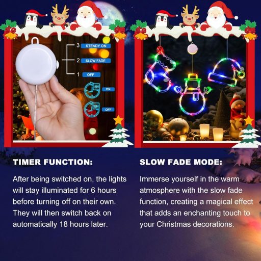 LOLStar Karácsonyi Dekoráció 3db Színes Zokni Hóember Mikulás Lámpa Szívókorongos Akkus Ablakdísz Időzítővel