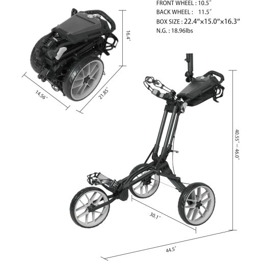 Cărucior de golf cu trei roți Newfly, pliabil, ușor, cu suport pentru umbrelă