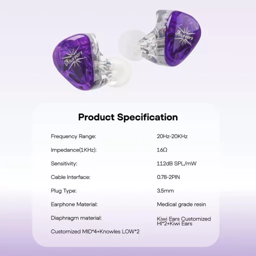 LINSOUL Kiwi Ears Orchestra Lite 8BA In-Ear Monitor IEM Lila Faceplate
