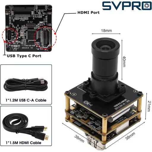 Modul cameră USB HDMI 4K Svpro cu senzor IMX415 - Cameră web industrială 30FPS cu lentilă M16, sensibilitate scăzută la lumină, compatibilă UVC pentru vedere artificială