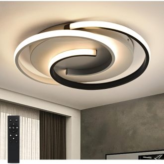   Lampa de plafon LED BAYHT, cu telecomandă, dimabilă, rotundă, negru-alb, cu funcție de memorie