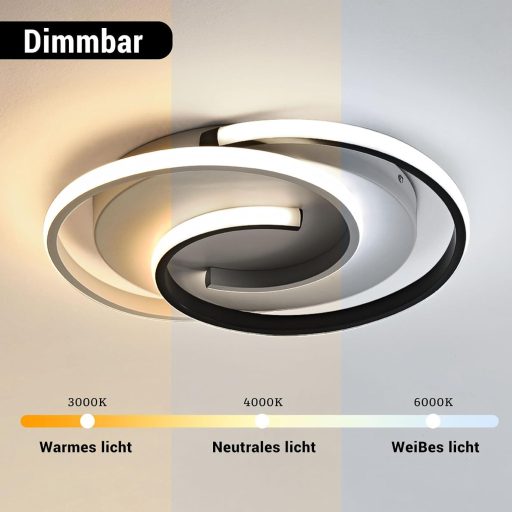 Lampa de plafon LED BAYHT, cu telecomandă, dimabilă, rotundă, negru-alb, cu funcție de memorie