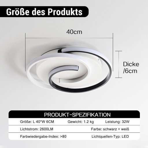 Lampa de plafon LED BAYHT, cu telecomandă, dimabilă, rotundă, negru-alb, cu funcție de memorie