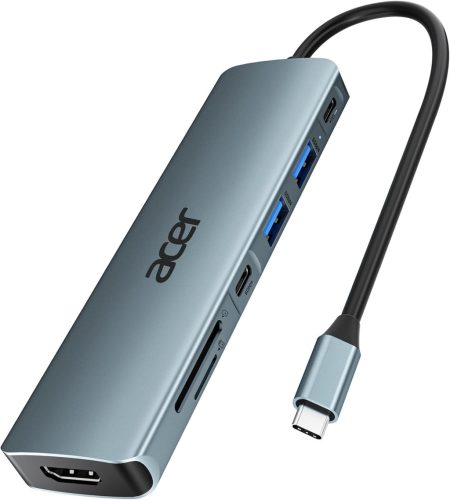 Acer 7-in-1 USB-C Hub - 4K HDMI, 2x USB 3.0, 100W PD, SD/TF Kártyaolvasó, Alumínium Dokkoló iPhone 15/16, MacBook, iPad Pro/Air