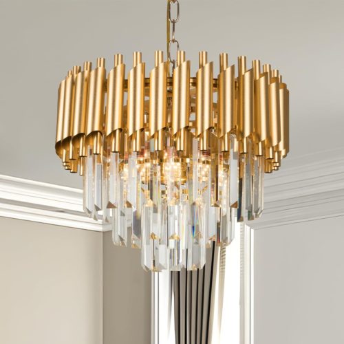 FRIXCHUR Arany Kristály Csillár - Modern 3-Szintes Mennyezeti Lámpa, 40 cm LED Függőlámpa Esőcsepp Dizájnnal, Nappali és Étkező Világítás, E