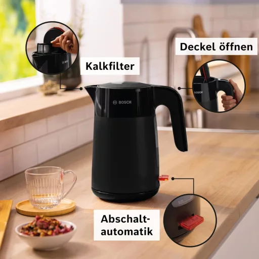 Bosch MyMoment TWK2M163 Vezeték nélküli vízforraló 1,7L, 2400W, automata kikapcsolás, matt fekete