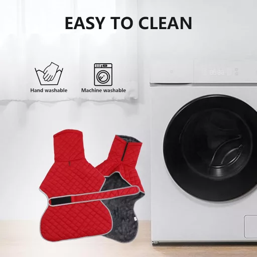 Geyecete téli kutyakabát fleece béléssel, vízálló, szélálló, piros XS