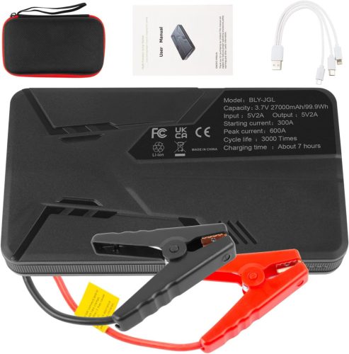 ASUNCELL Powerbank Auto 27000mAh 600A 12V - Jump Starter Portabil pentru Motoare pe Benzină de 5.0L și Diesel de 2.0L, cu Lampă LED
