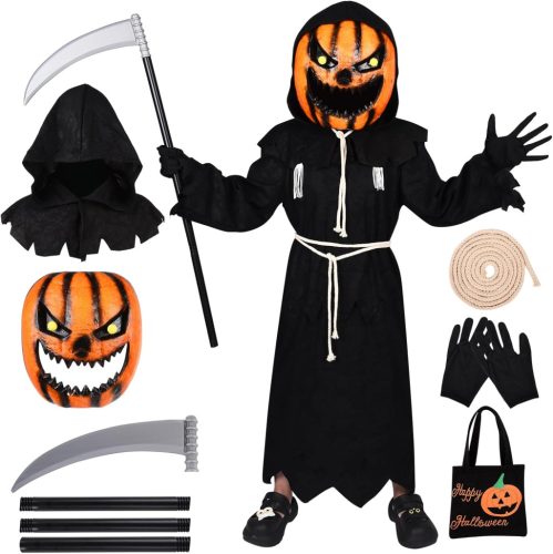 Costum dovleac pentru copii - Costum felinar de Halloween cu mască (Mărimea L)